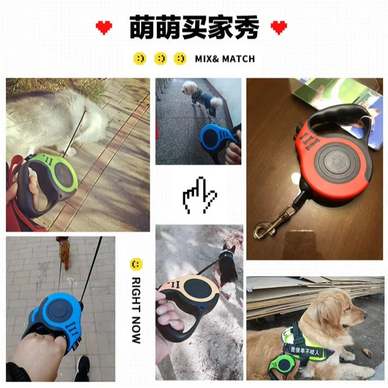 Strong Nylon Dog Leash – 3m/5m Retractable Lead for Small & Large Dogs